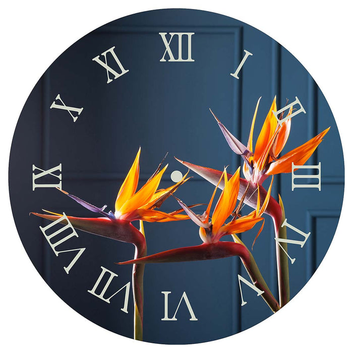 STRELITZIA ON DARK BLUE ROUND CLOCK