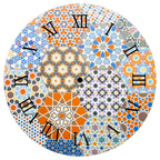 HEXAGON ORANGE AND BLUE PATTERN TILES ROUND CLOCK
