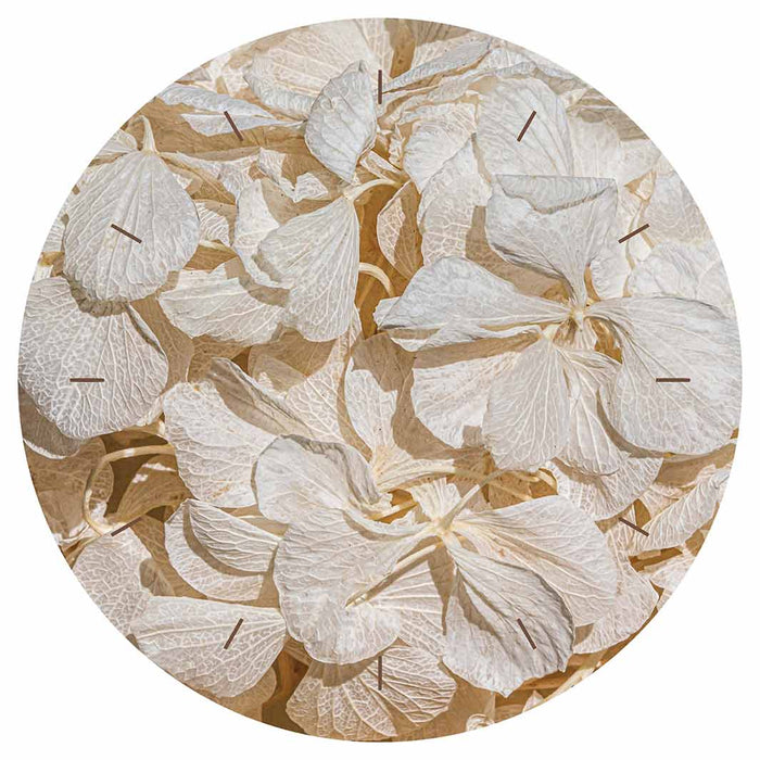 FLORAL CREAM BLEACHED HYDRANGEA LEAVES ROUND CLOCK