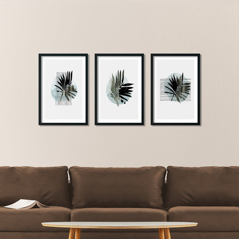 PALM TREE LEAF COMPOSITE FRAMED CANVAS COLLAGES 3PCE