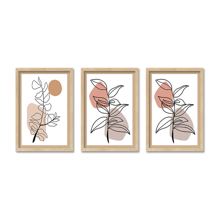 LINE ART LEAVES COMPOSITE FRAMED CANVAS COLLAGES 3PCE