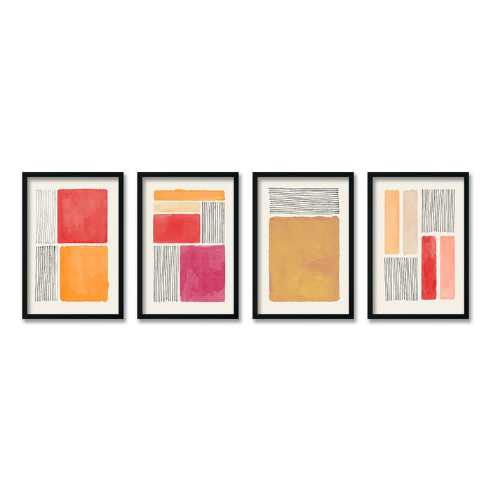 ABSTRACT SQUARE ART COMPOSITE FRAMED CANVAS COLLAGES 4PCE