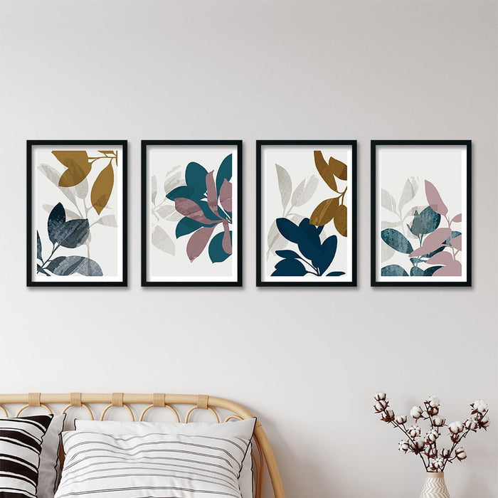 COLOURFUL LEAVES COMPOSITE FRAMED CANVAS COLLAGES 4PCE