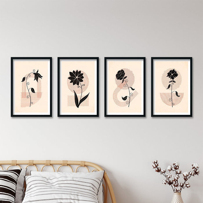 MODERN FLOWERS COMPOSITE FRAMED CANVAS COLLAGES 4PCE