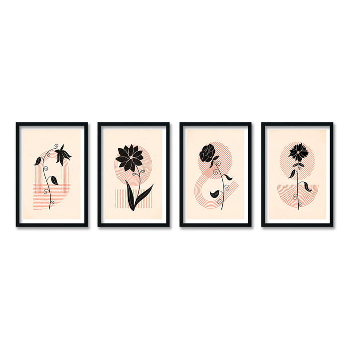 MODERN FLOWERS COMPOSITE FRAMED CANVAS COLLAGES 4PCE