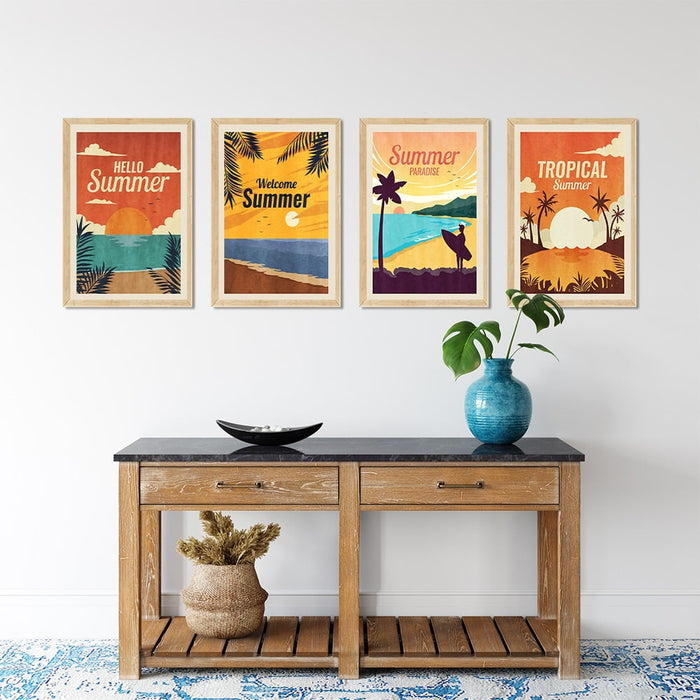 HELLO SUMMER COMPOSITE FRAMED CANVAS COLLAGES 4PCE