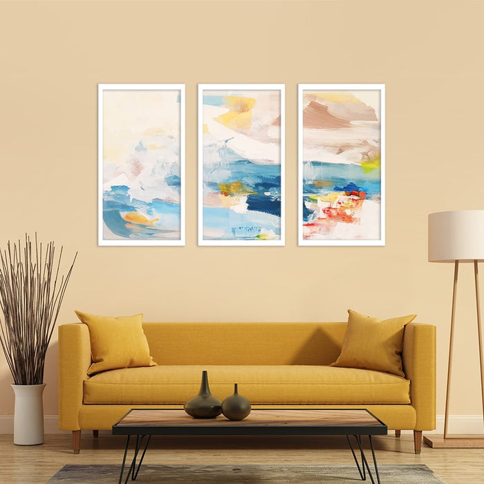 MODERN ABSTRACT PAINTING 3 PIECE COMPOSITE FRAMED CANVAS COLLAGES