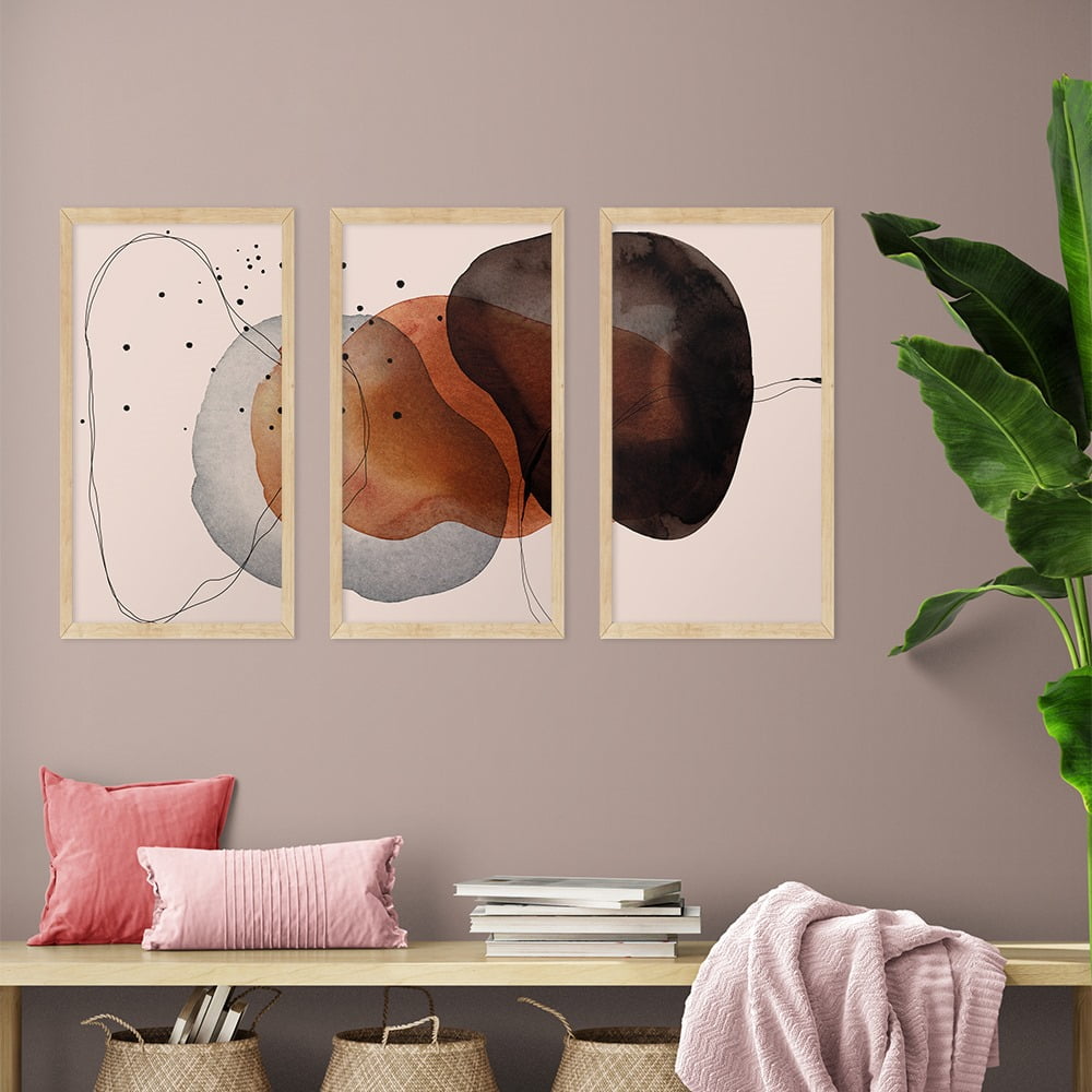 MODERN WATERCOLOUR  3 PIECE COMPOSITE FRAMED CANVAS COLLAGES