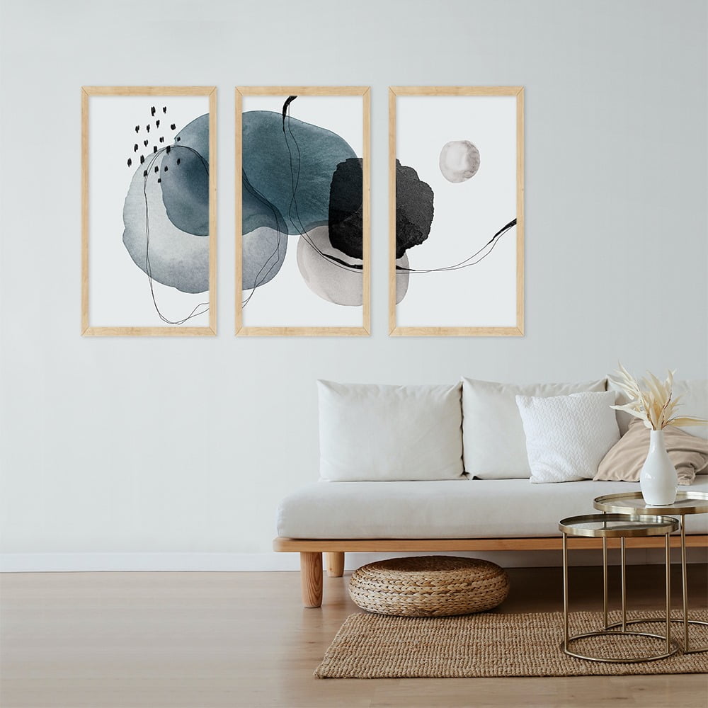 MODERN BLUE WATERCOLOUR  3 PIECE COMPOSITE FRAMED CANVAS COLLAGES