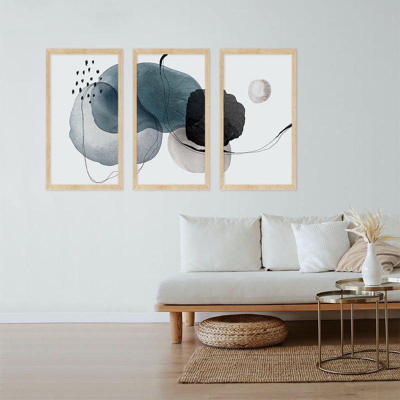 MODERN BLUE WATERCOLOUR  3 PIECE COMPOSITE FRAMED CANVAS COLLAGES