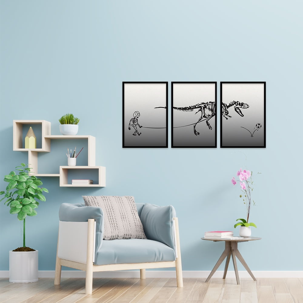 Composite Framed Canvas 3pce 40x60 WALKING T-REX