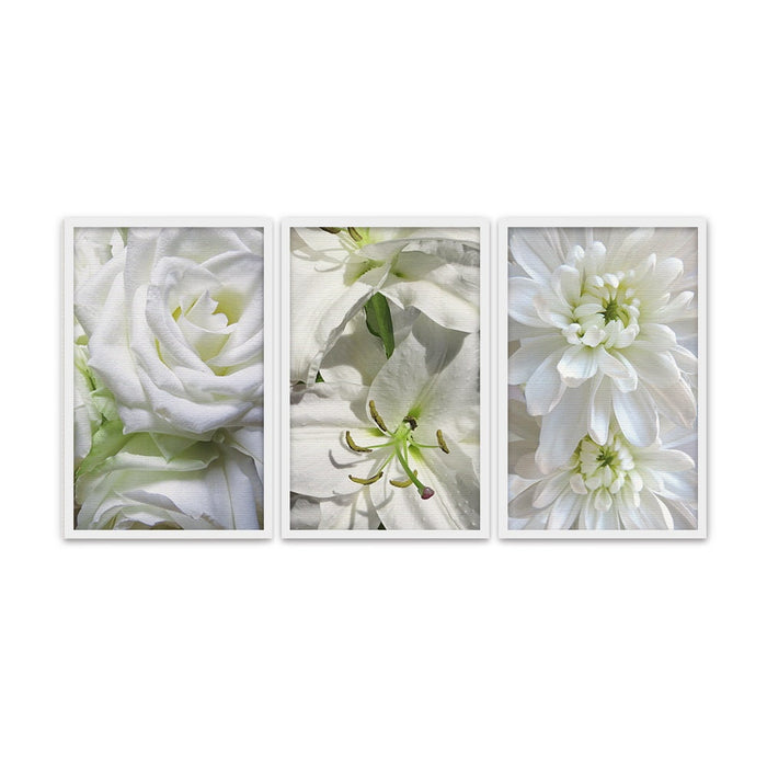 Composite Framed Canvas 3pce 40x60 White & Green flowers