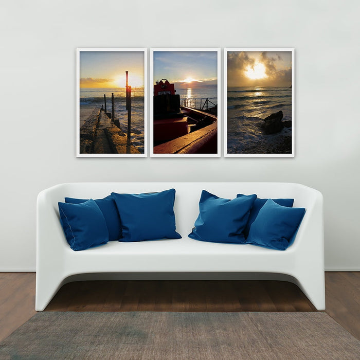 Composite Framed Canvas 3pce 40x60 Sea Sunrise