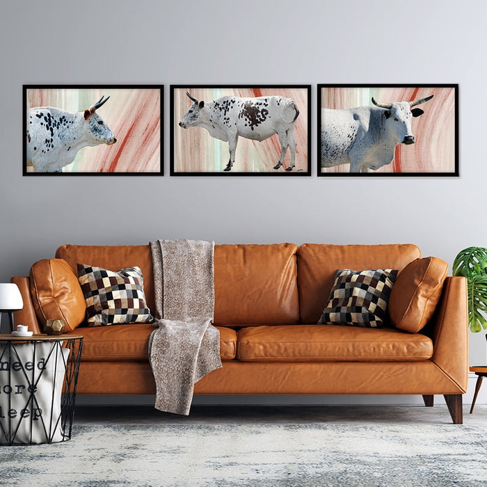 Composite Framed Canvas 3pce 40x60 Nguni Cows