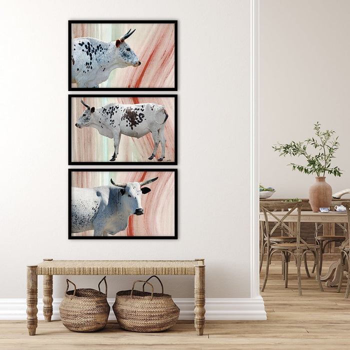 Composite Framed Canvas 3pce 40x60 Nguni Cows