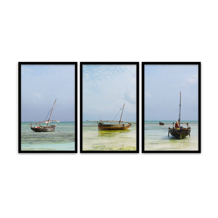 Composite Framed Canvas 3pce 40x60 Zanzibar Boats