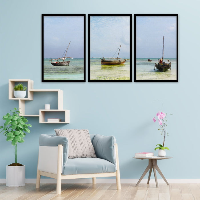 Composite Framed Canvas 3pce 40x60 Zanzibar Boats