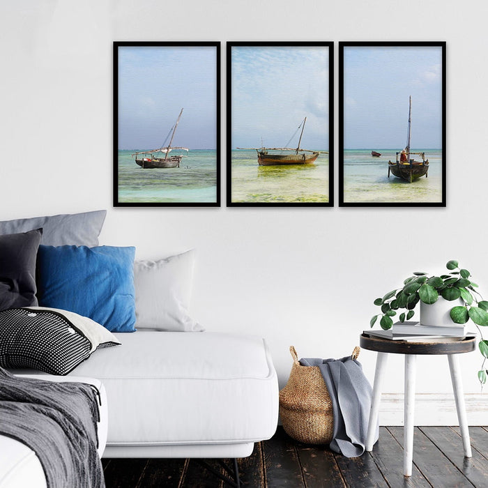 Composite Framed Canvas 3pce 40x60 Zanzibar Boats