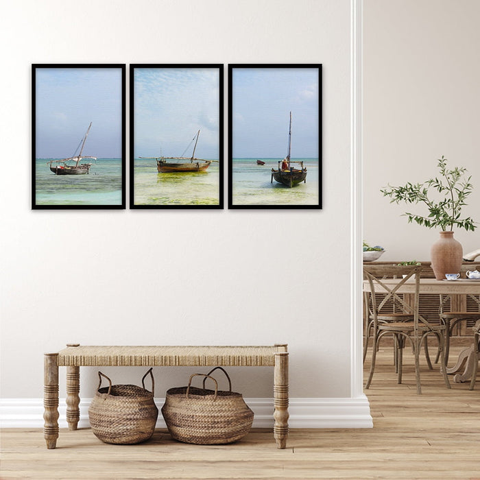 Composite Framed Canvas 3pce 40x60 Zanzibar Boats