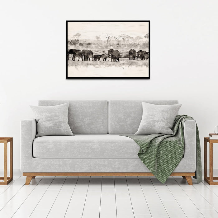 Composite Framed Canvas 50x75 Elephants