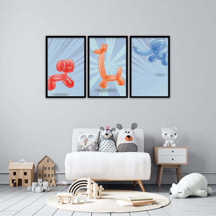 Composite Framed Canvas 3pce 65x45 BALLOON ANIMALS