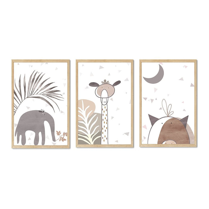 Composite Framed Canvas 3pce 46x65 Wild Animal Boho