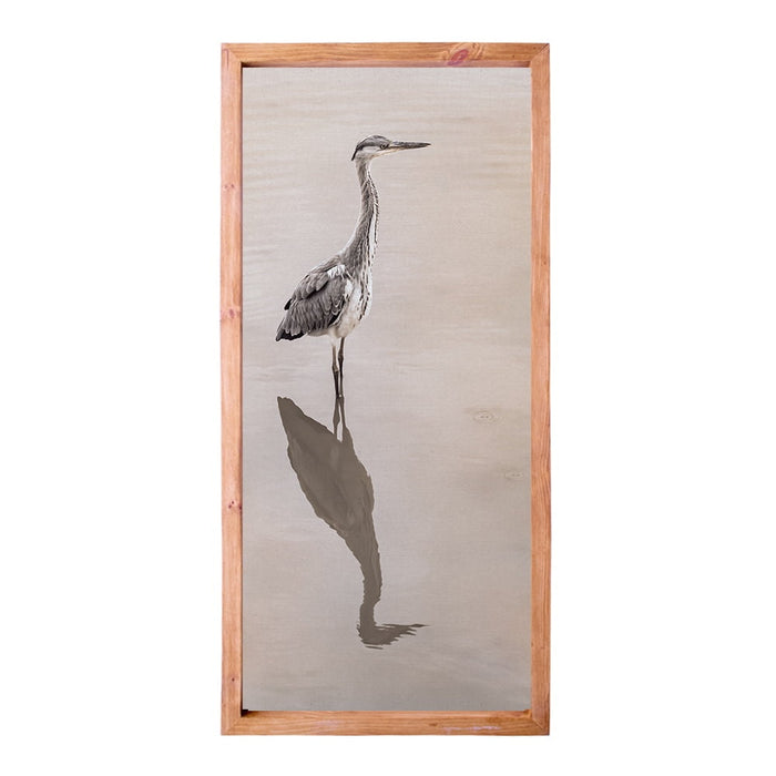 Composite Framed Canvas 77x150 GREY HERON WATER REFLECTION