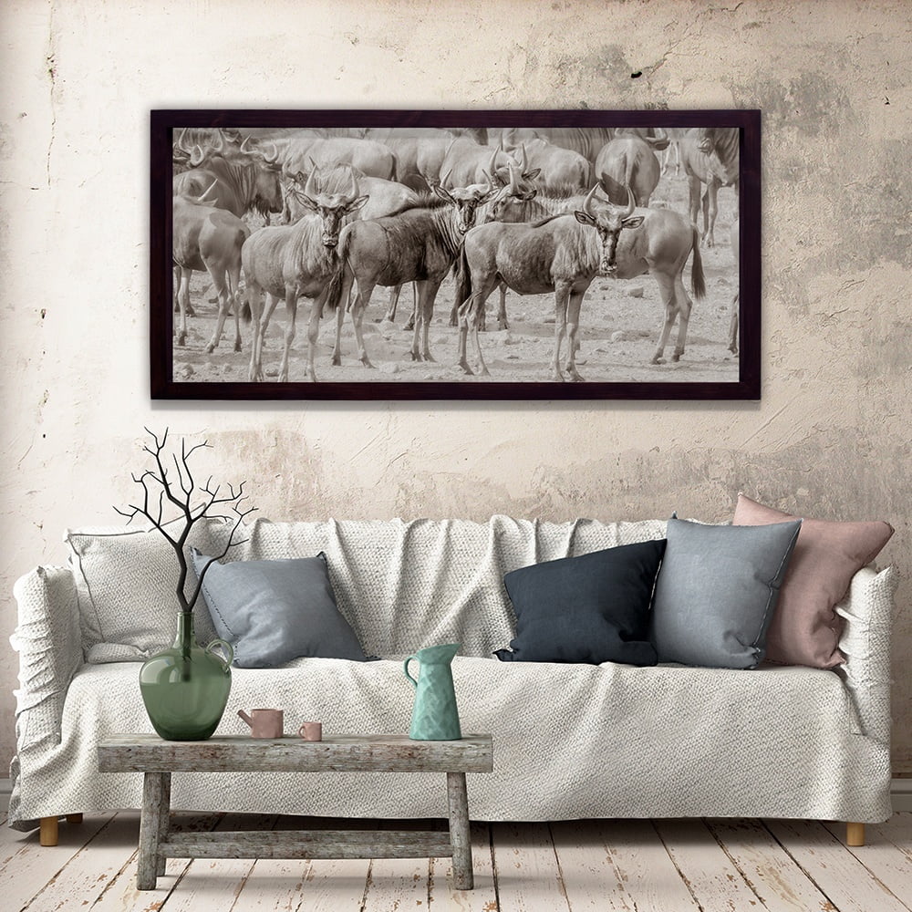 Composite Framed Canvas 77x150 WILDEBEEST IN DUST