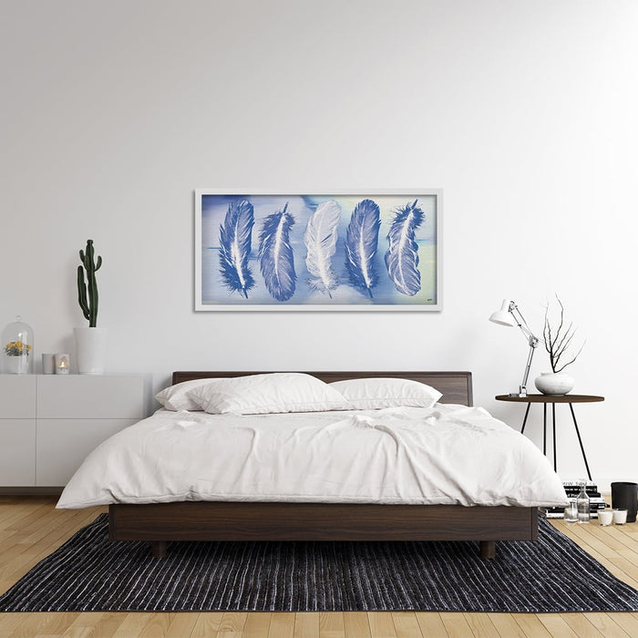 Composite Framed Canvas 77x150 Blue Feathers