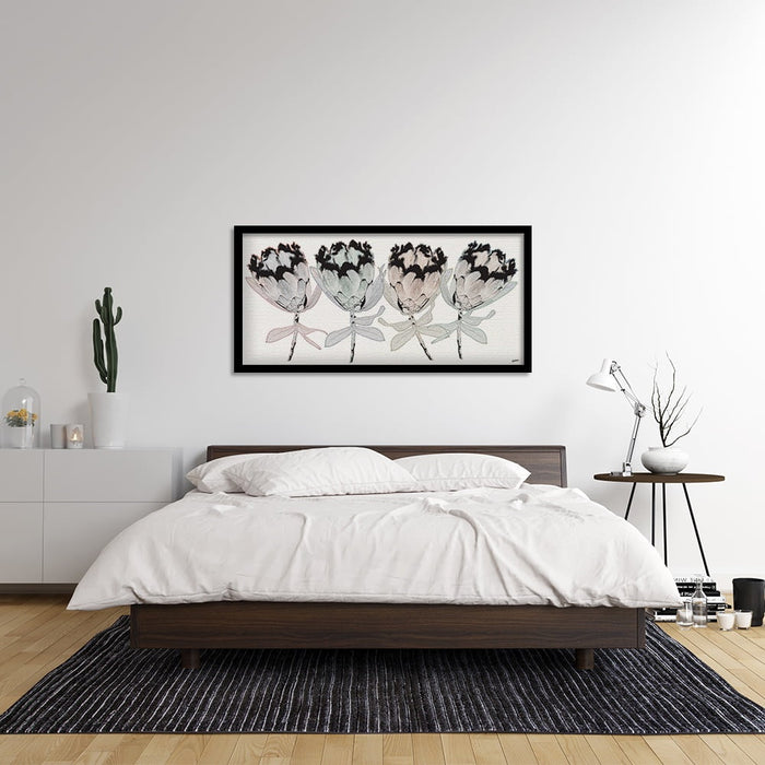 Composite Framed Canvas 77x150 Drawing of four Proteas