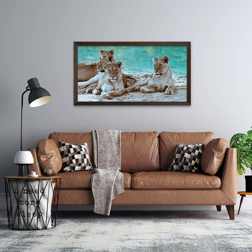 Composite Framed Canvas 77x150 Lions in Copper & green