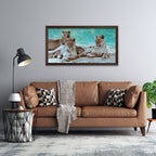 Composite Framed Canvas 77x150 Lions in Copper & green
