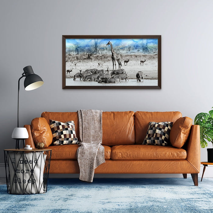 Composite Framed Canvas 77x150 Waterhole Duo blue