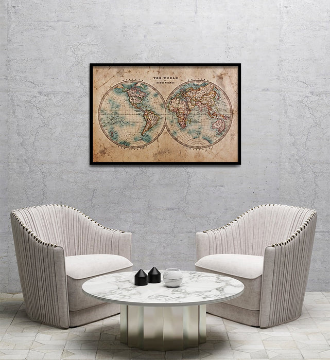 Composite Framed Canvas 80x100 OLD WORLD MAP