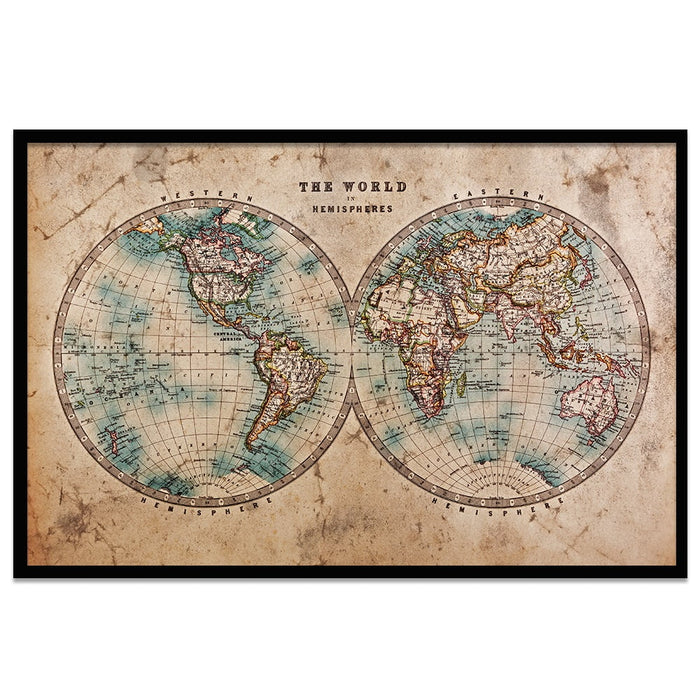 Composite Framed Canvas 80x100 OLD WORLD MAP