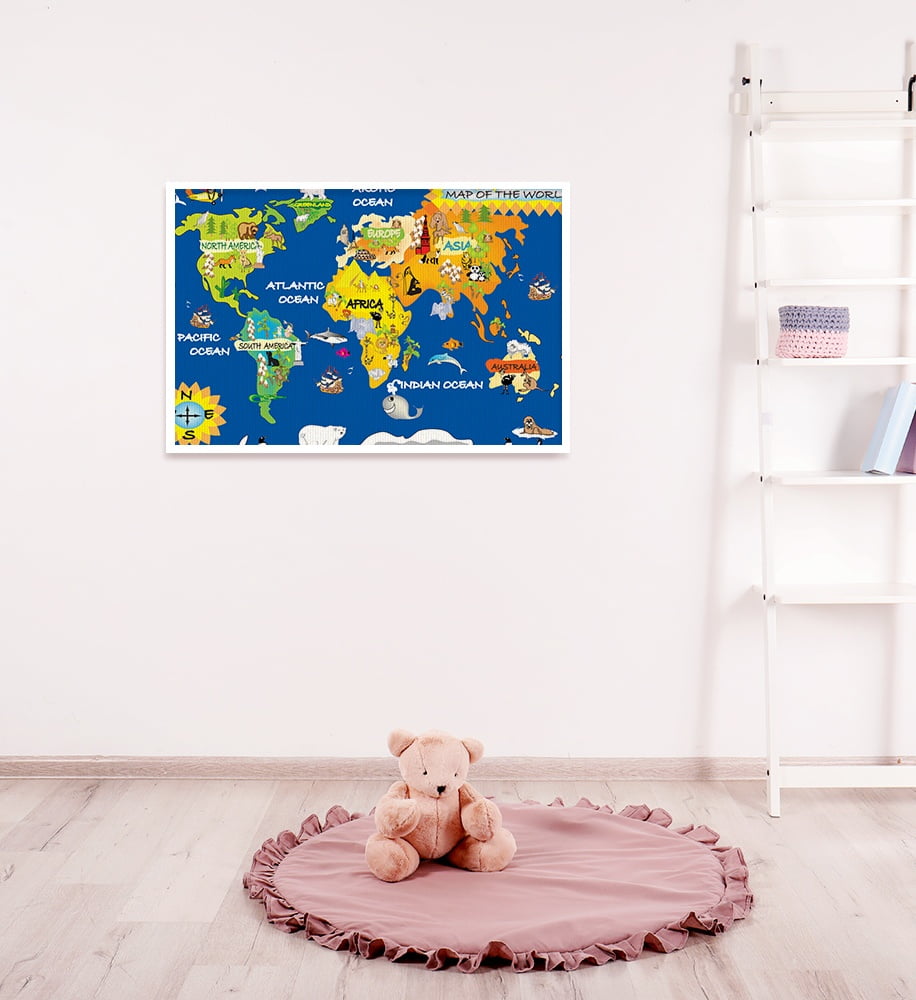 Composite Framed Canvas 80x100 KIDS MAP BLUE