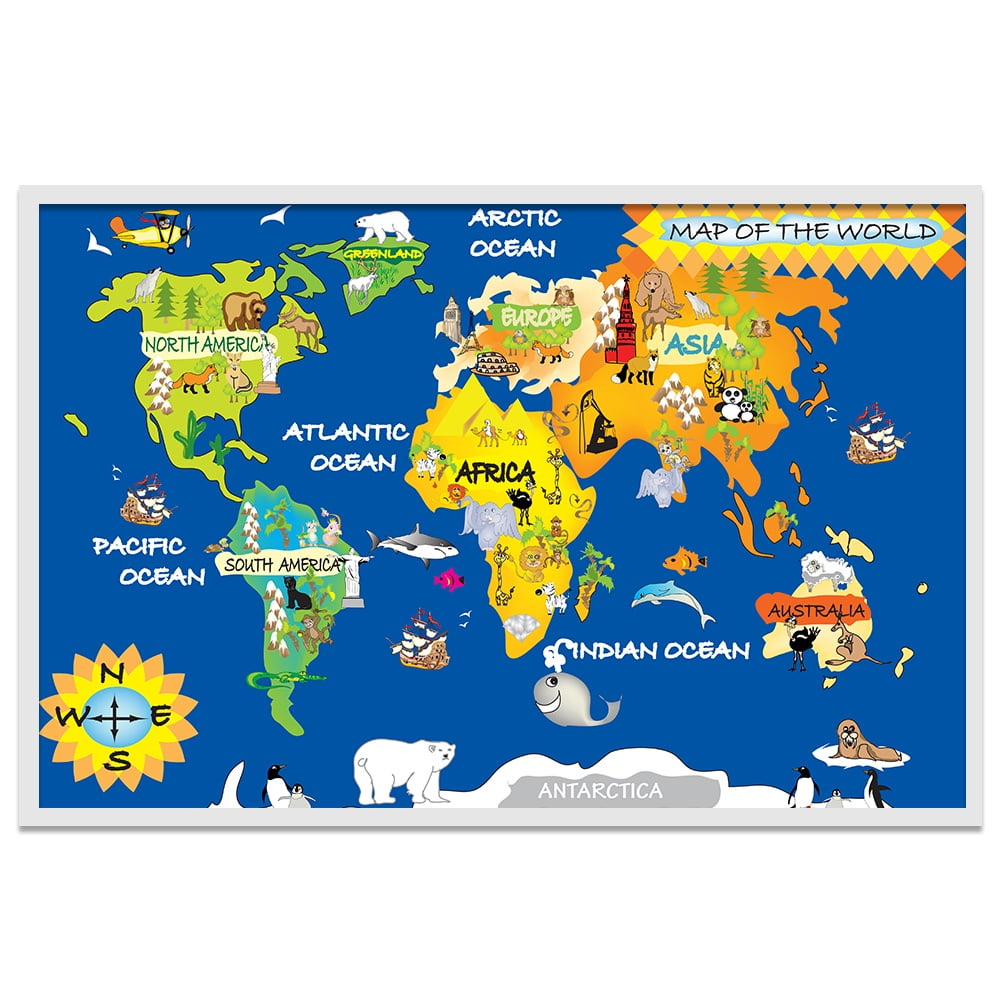 Composite Framed Canvas 80x100 KIDS MAP BLUE