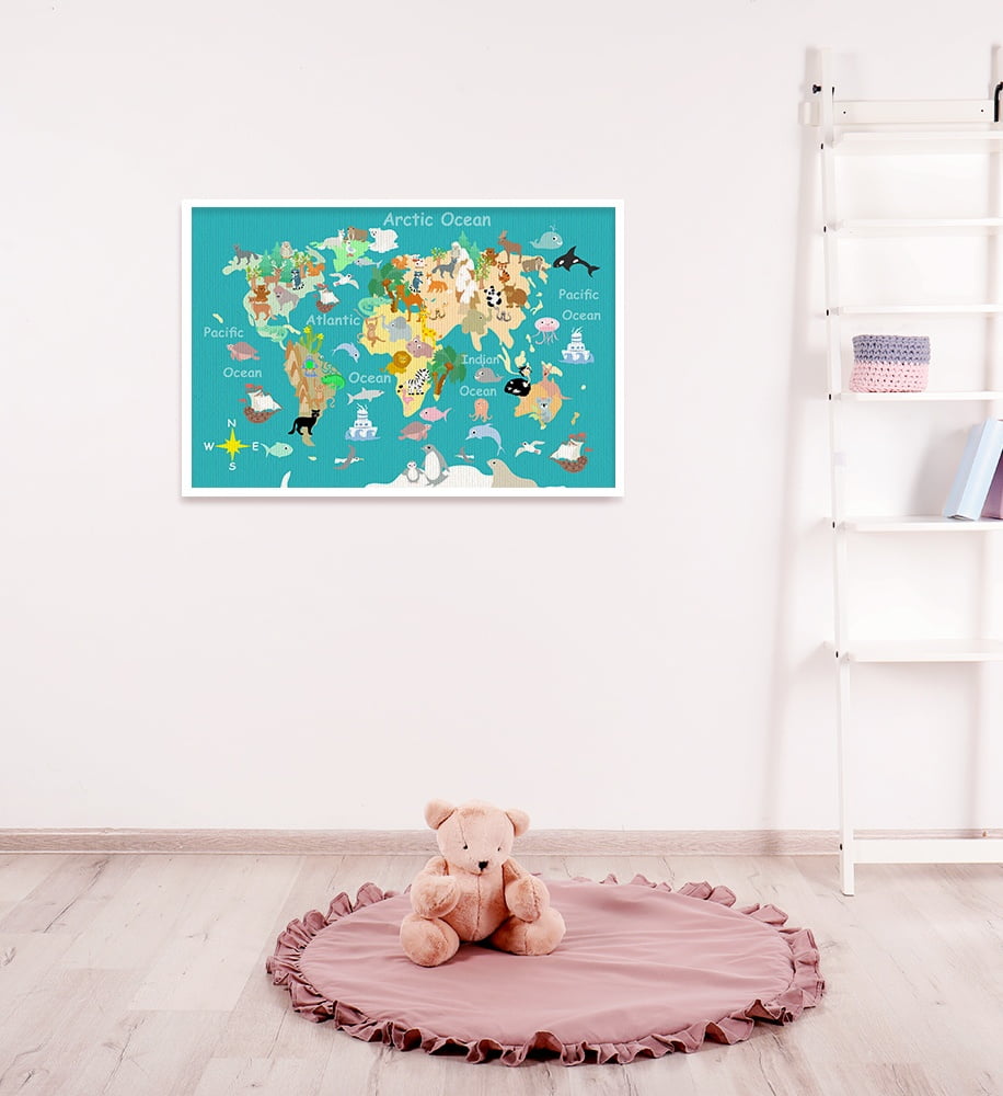 Composite Framed Canvas 80x100 KIDS MAP TEAL