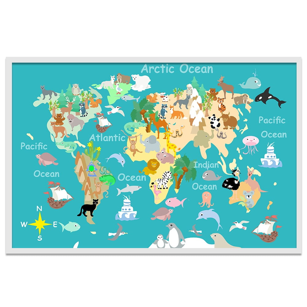 Composite Framed Canvas 80x100 KIDS MAP TEAL