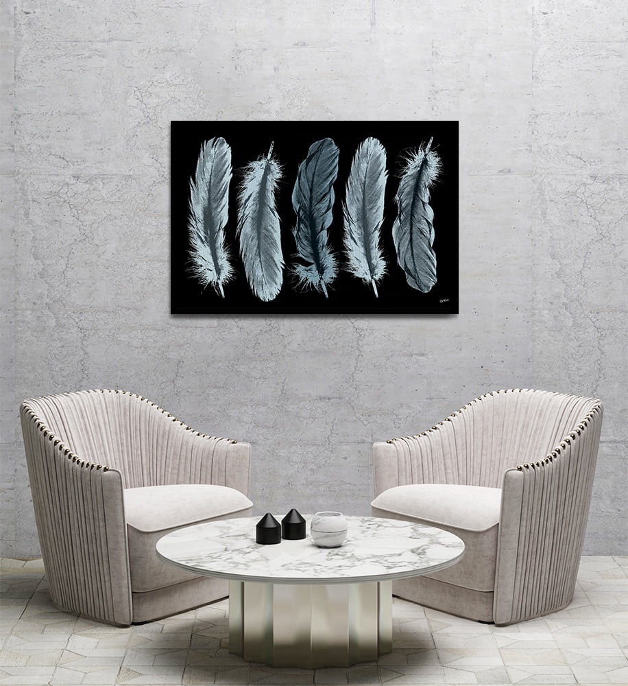 Composite Framed Canvas 80x100 Light Blue Feathers