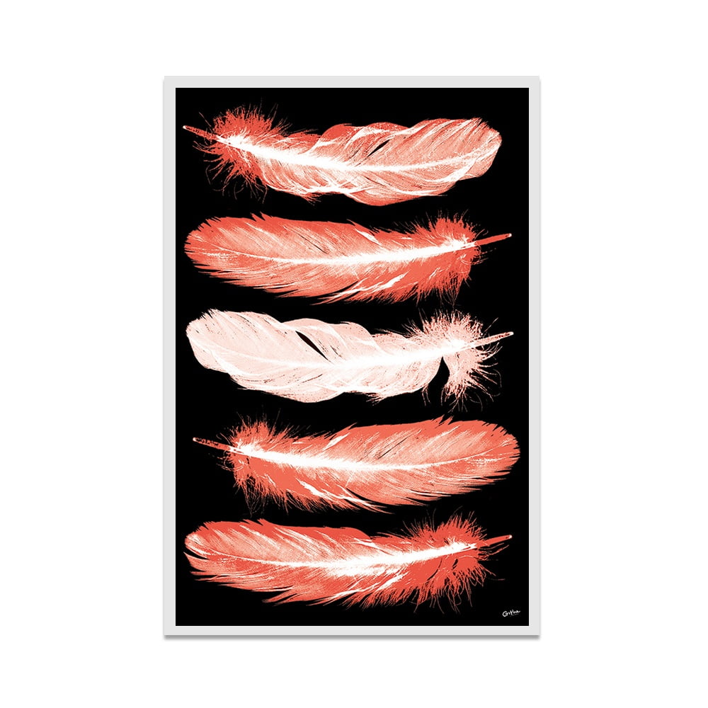 Composite Framed Canvas 80x100 Orange  Feathers