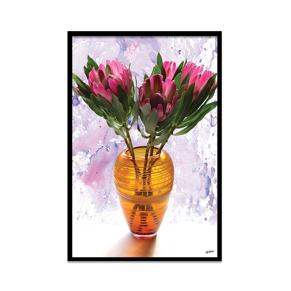 Composite Framed Canvas 80x100 Pink Proteas with Ink