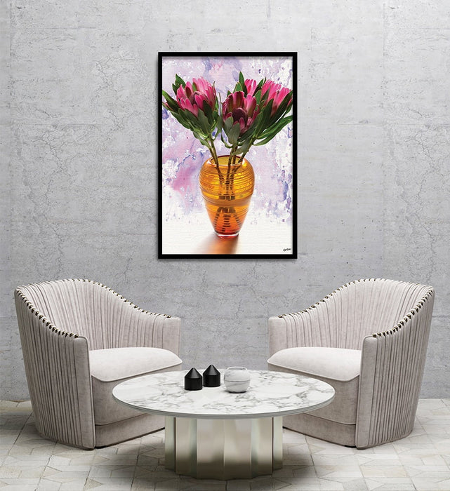 Composite Framed Canvas 80x100 Pink Proteas with Ink