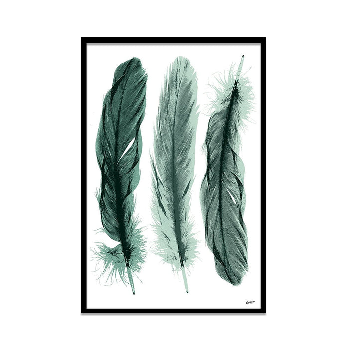 Composite Framed Canvas 80x100 Three Green Feathers