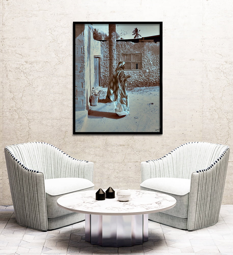 Composite Framed Canvas 80x100 Zanzibar Woman in Copper & Blue