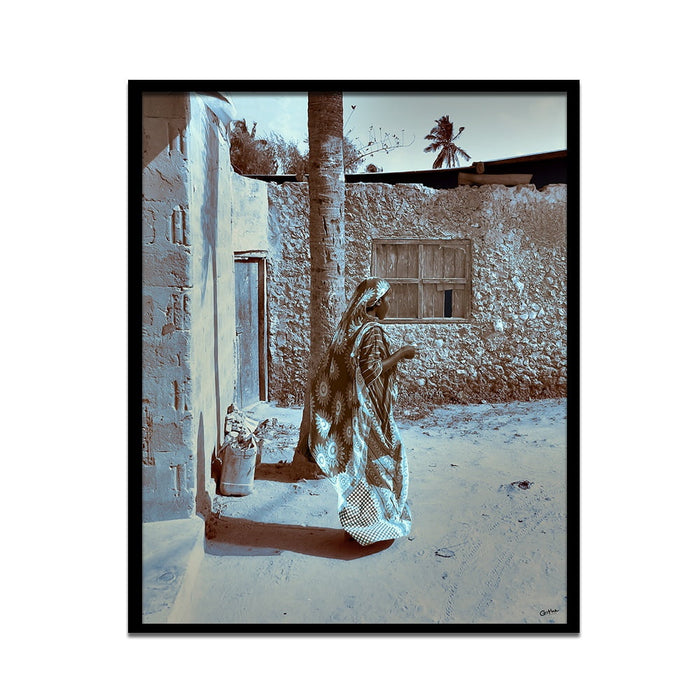 Composite Framed Canvas 80x100 Zanzibar Woman in Copper & Blue