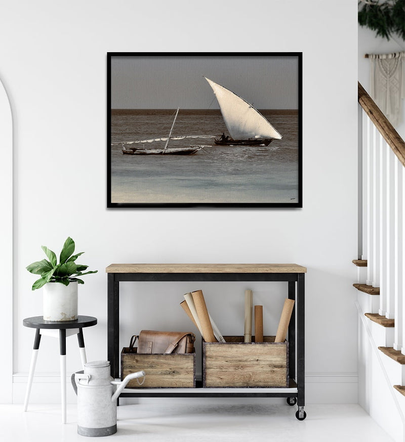 Composite Framed Canvas 80x100 Dhows in Copper & Blue