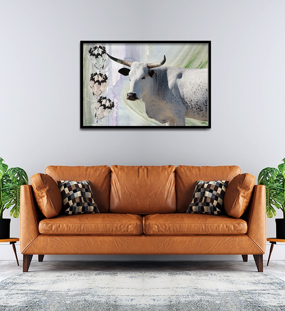 Composite Framed Canvas 80x100 Composition 2 : Nguni & Proteas