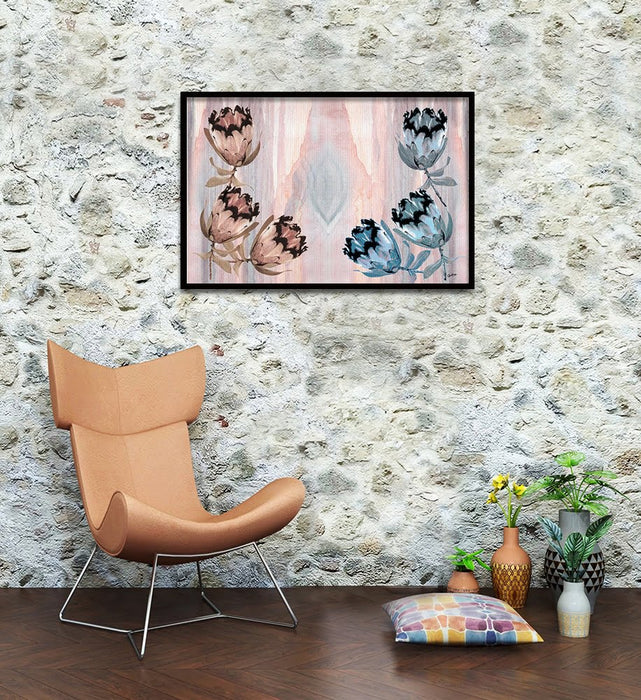 Composite Framed Canvas 80x100 Blue & Pink Proteas