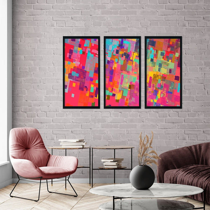 PINK ABSTRACT 3 PIECE COMPOSITE FRAMED CANVAS COLLAGES